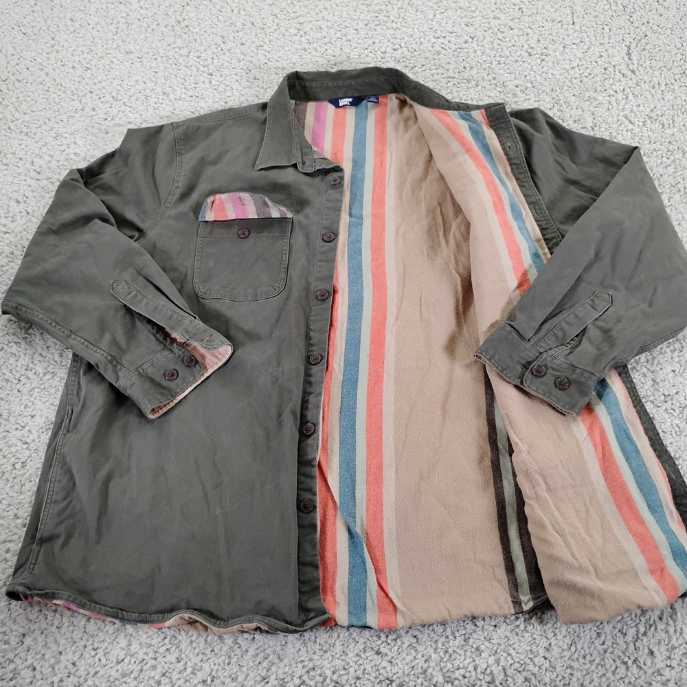 Lands' End Jacket Mens 3XL Green Coat Button Lined Southwestern Chore Work Heavy